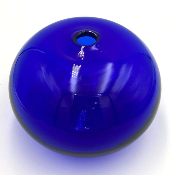 Other - Cobalt Blue Blown Glass Bud Vase Oil Lamp Round Vibrant Bulbous